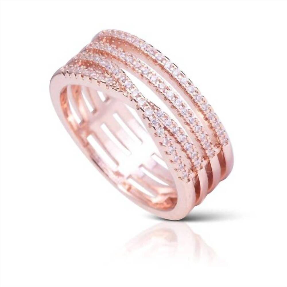 NEW AMANDA BLU women's criss cross stack crystal ring in rose gold